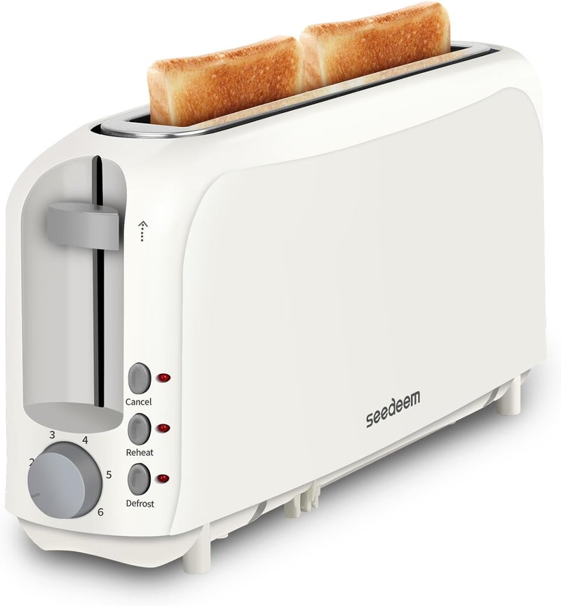 SEEDEEM 2 Slice Slim Toaster, Single 10" Long Slot Toaster Fits Bagels & Artisan Bread, 6 Shade Settings, Cancel/Reheat/Defrost, Removable Crumb Tray, Auto Shut-Off, White - Image 1